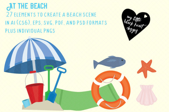 A Day at the Beach Set Graphics and Illustrations