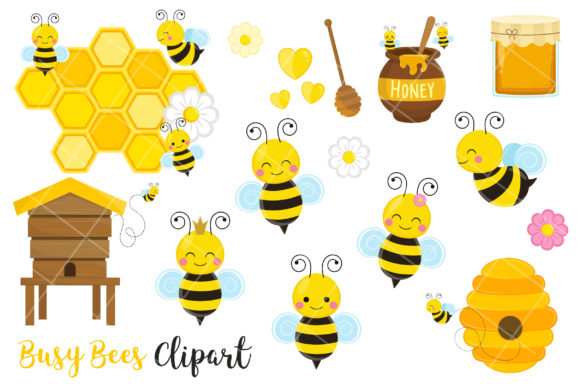 Bees Clipart, Cute Bees and Honey Clipart for Graphics & Illustrations