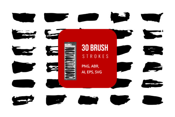 Brush Strokes Set, Black Ink Brushes for Graphics