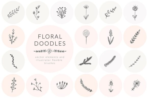 Hand Drawn Floral Doodles Vol.2. Florals: A Graphic Design Asset for Brushes